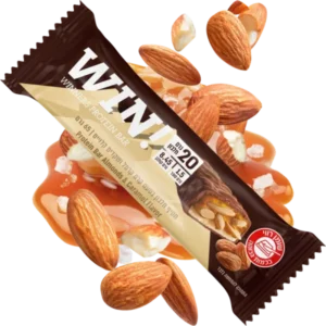 חטיף חלבון win בטעם קרם קרמל ושקדים קלויים